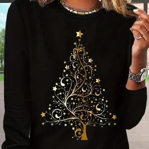 Ladies Black and Gold Graphic Christmas Tree ONE LEFT XXL